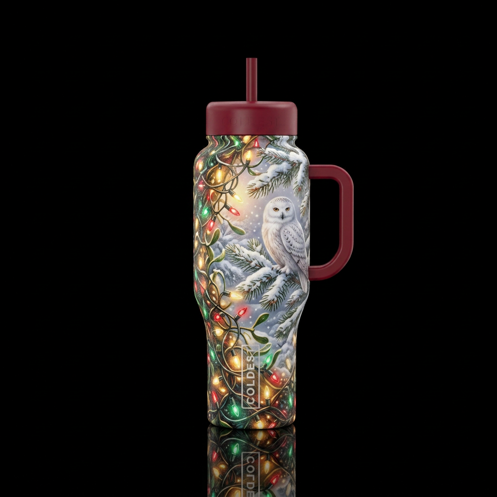 Christmas owl water bottle design