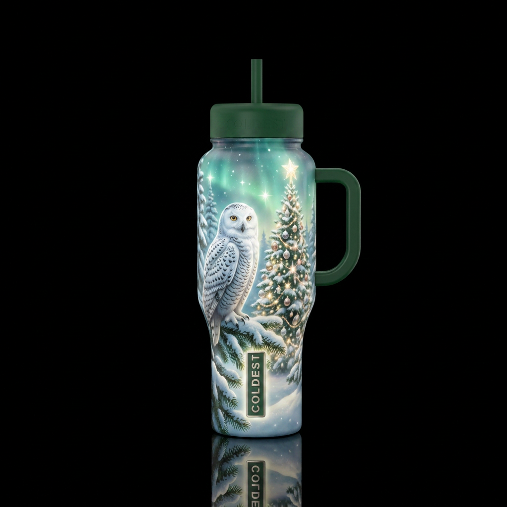 Christmas owl water bottle design