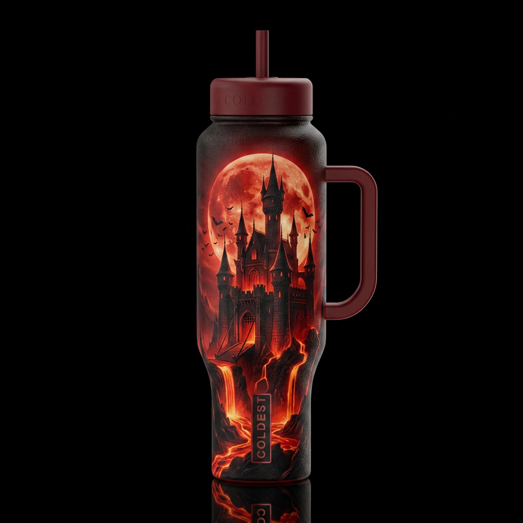 Dark castle water bottle design