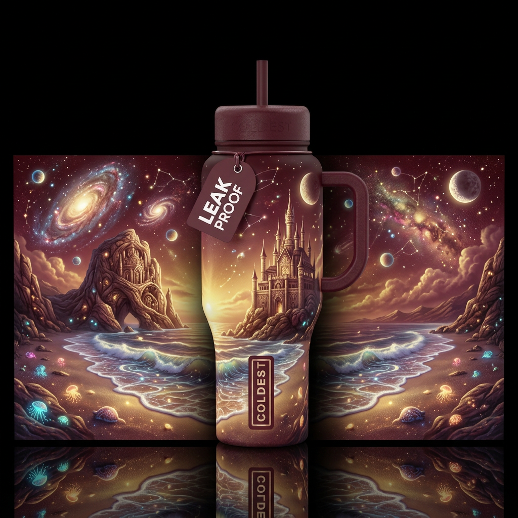 Maroon beach water bottle design