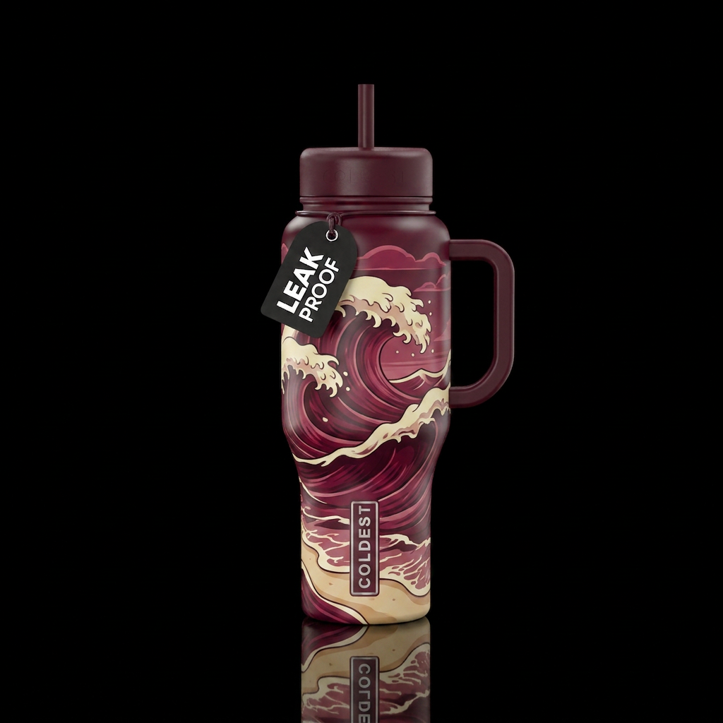 Maroon the wave water bottle design