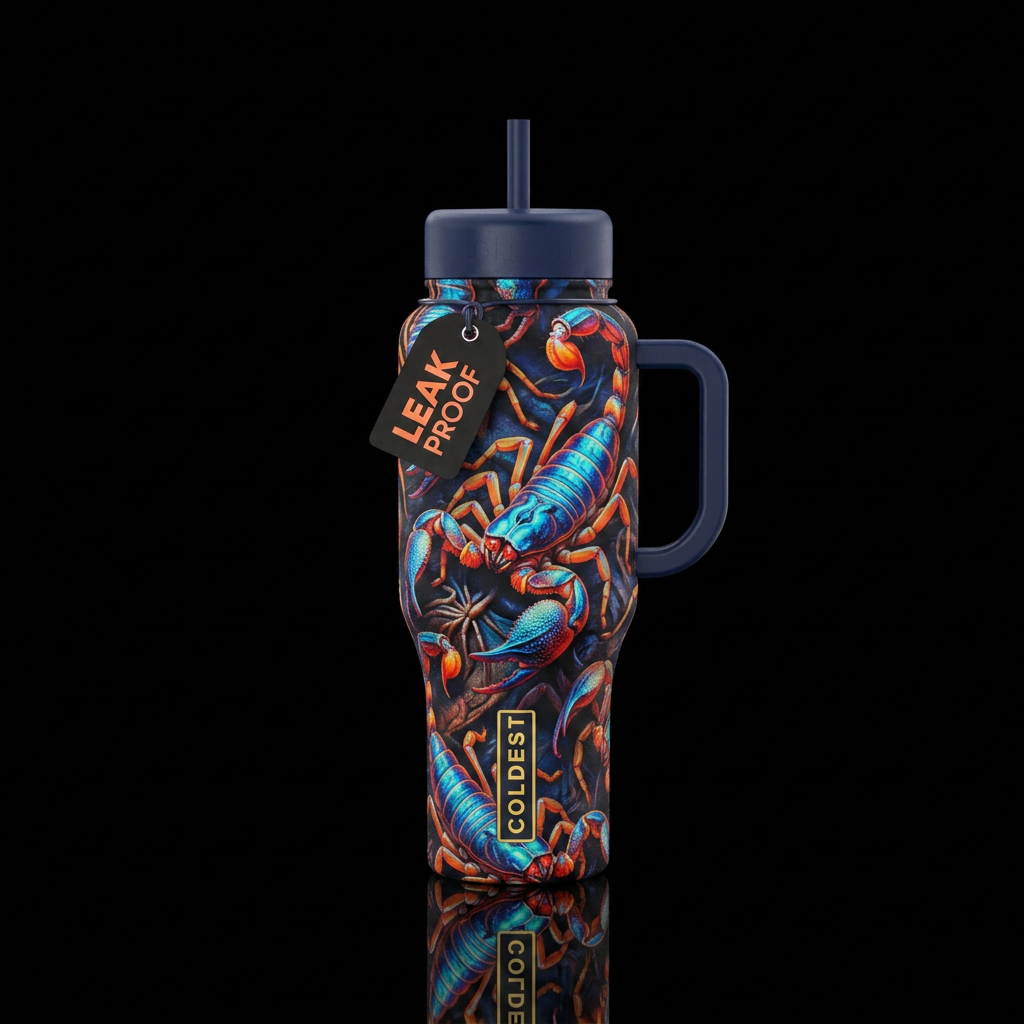 Blue scorpions water bottle design
