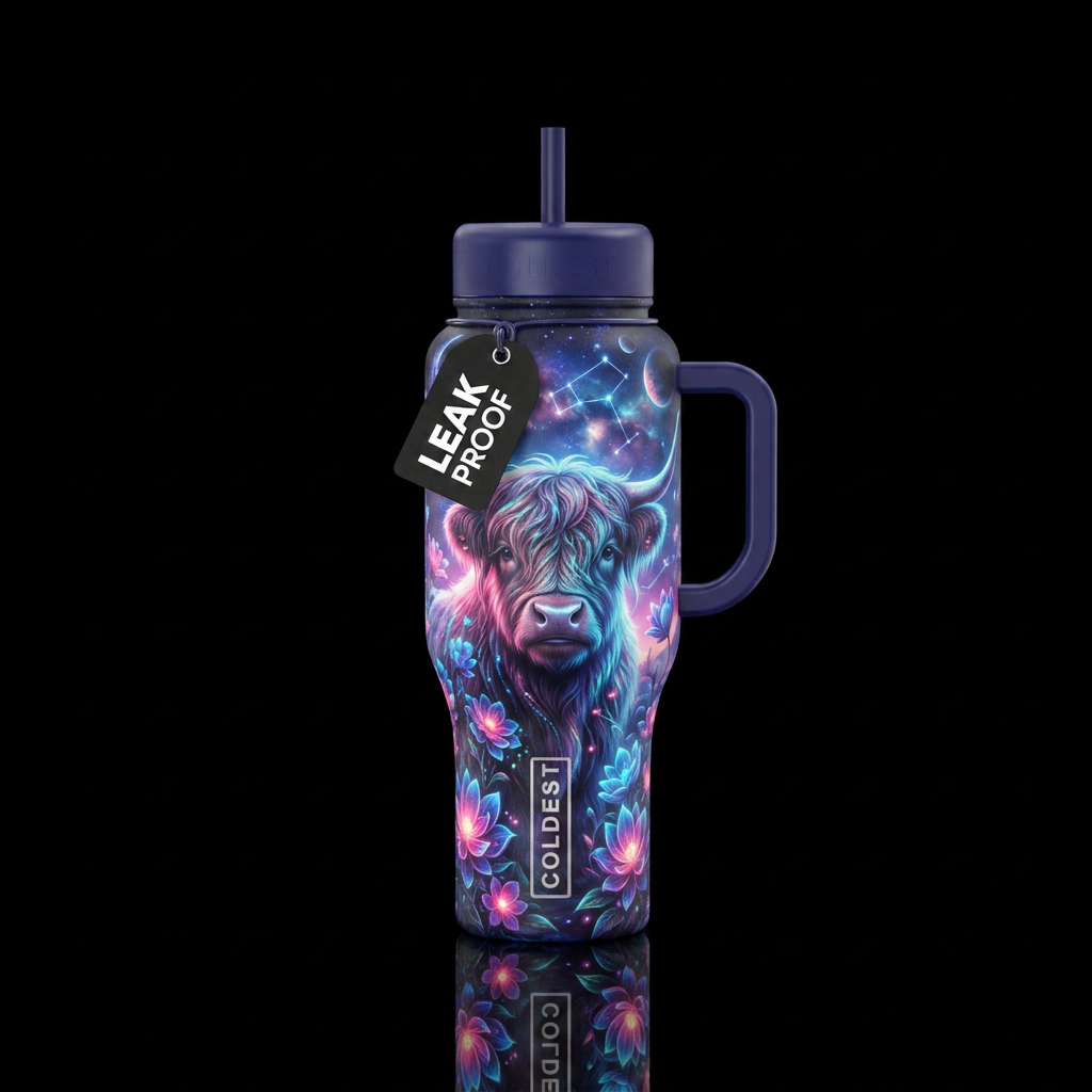 Highland cow water bottle design