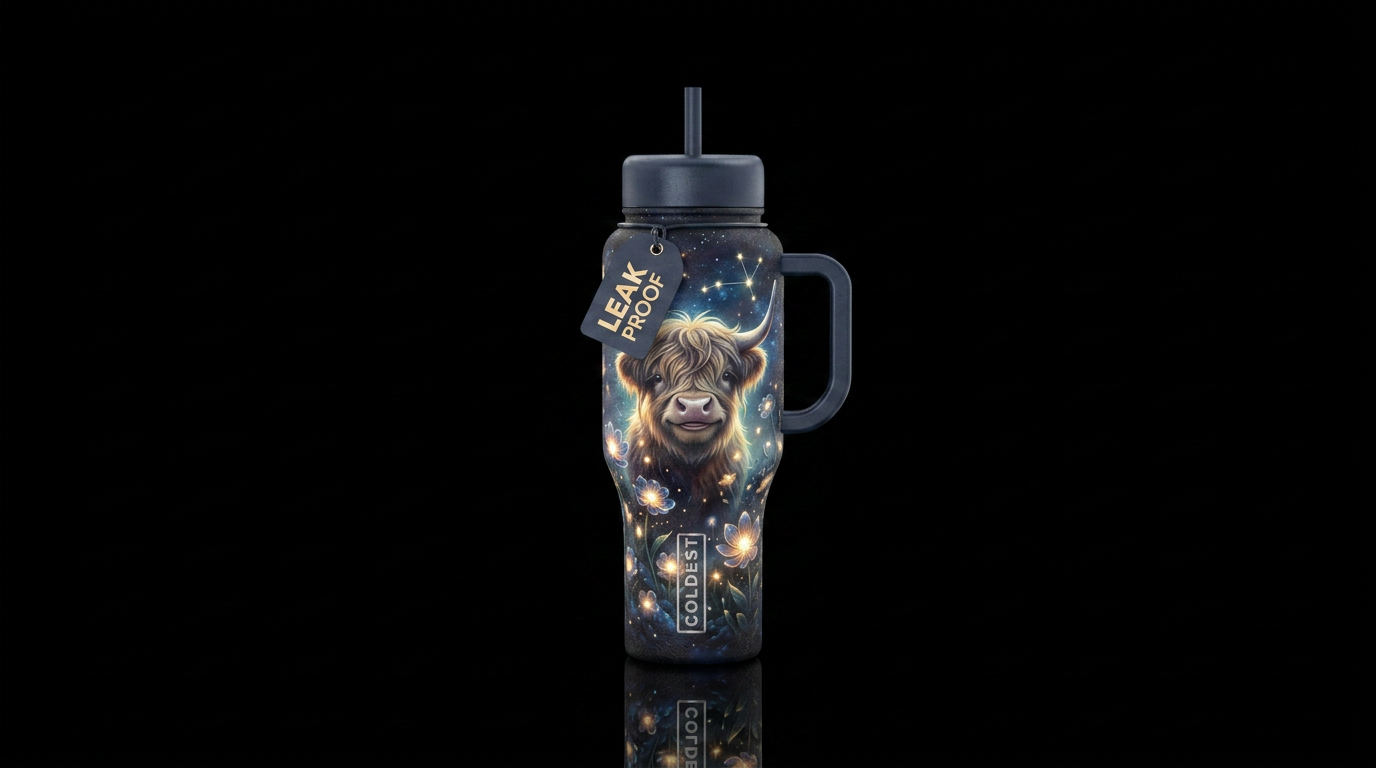 Highland cow water bottle design