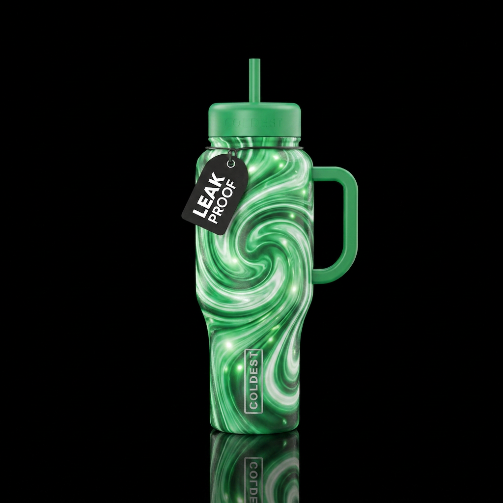 Green swirls water bottle design