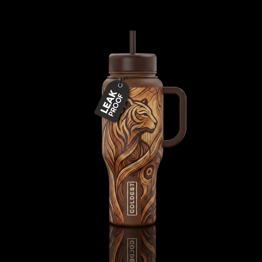 Wood craving water bottle design
