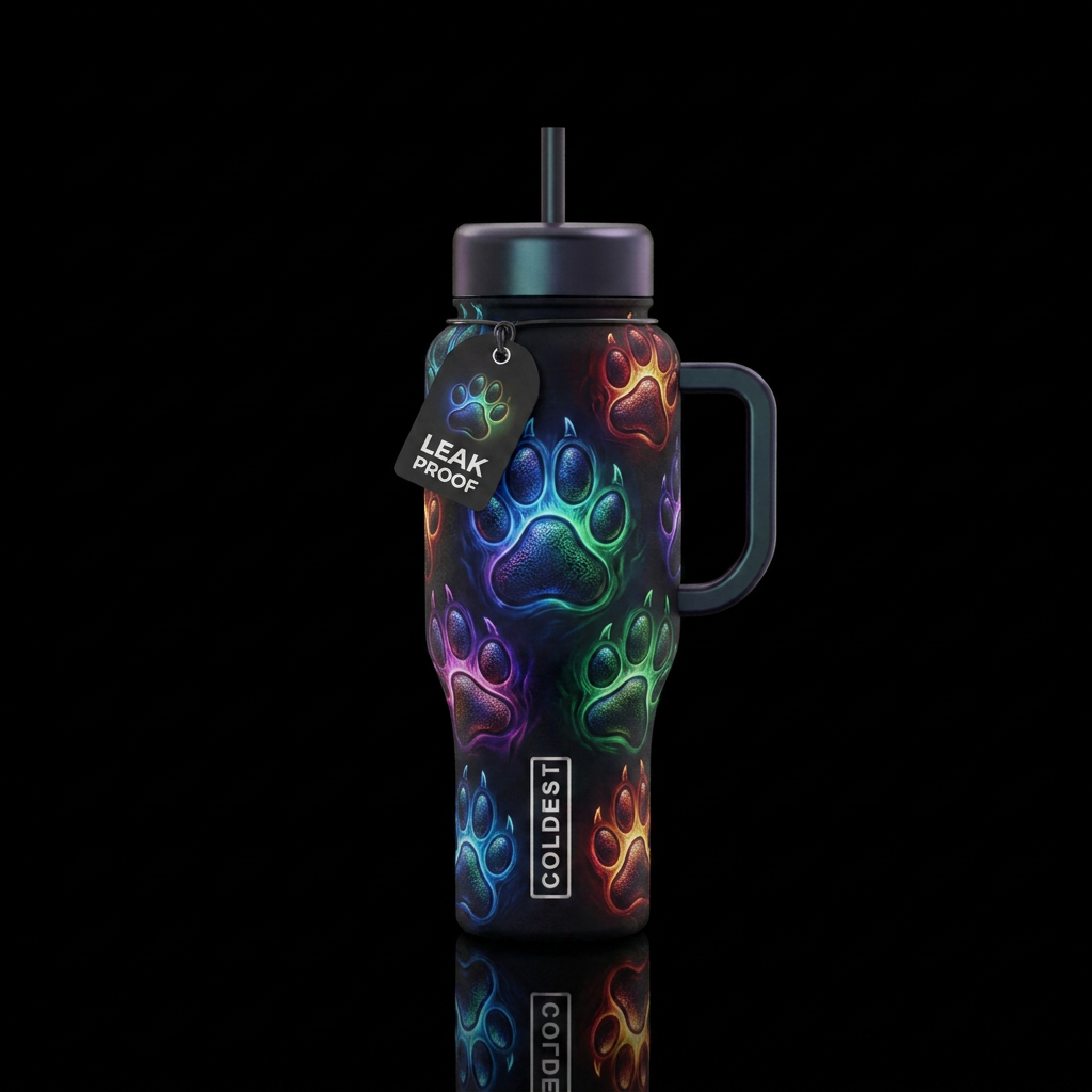 Glowie paws water bottle design