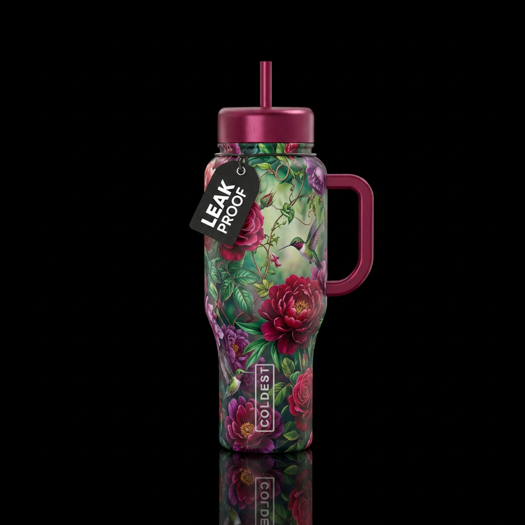 romantic flowers water bottle design