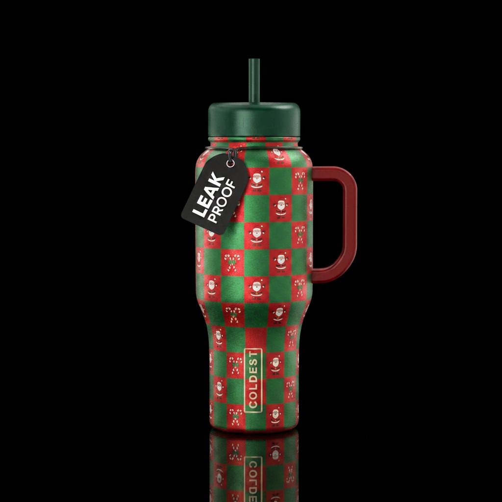 Christmas checkered water bottle design