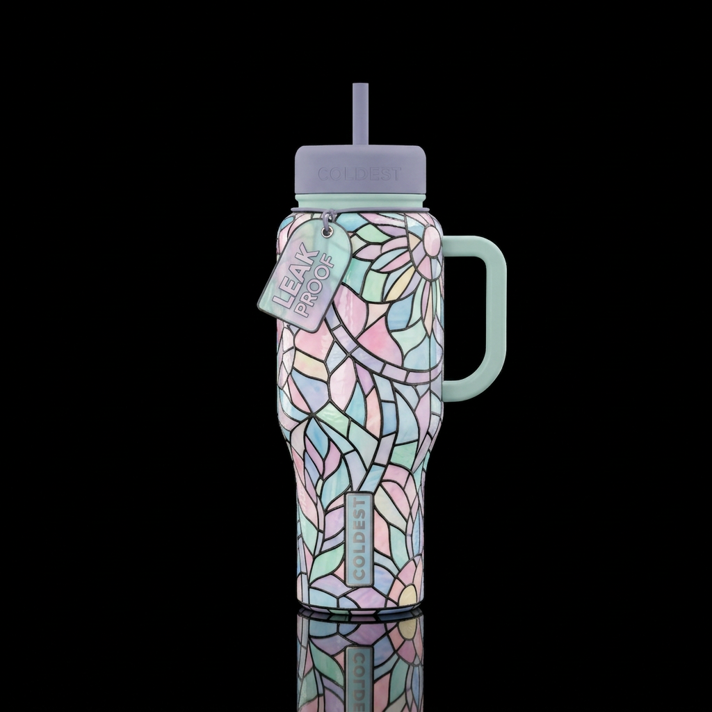 Stained glass pastel water bottle design