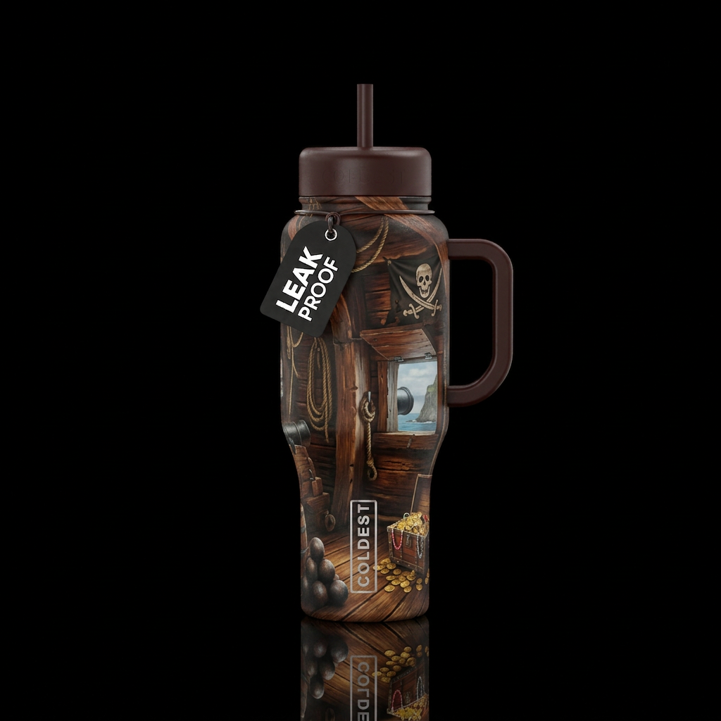Inside a pirate ship water bottle design