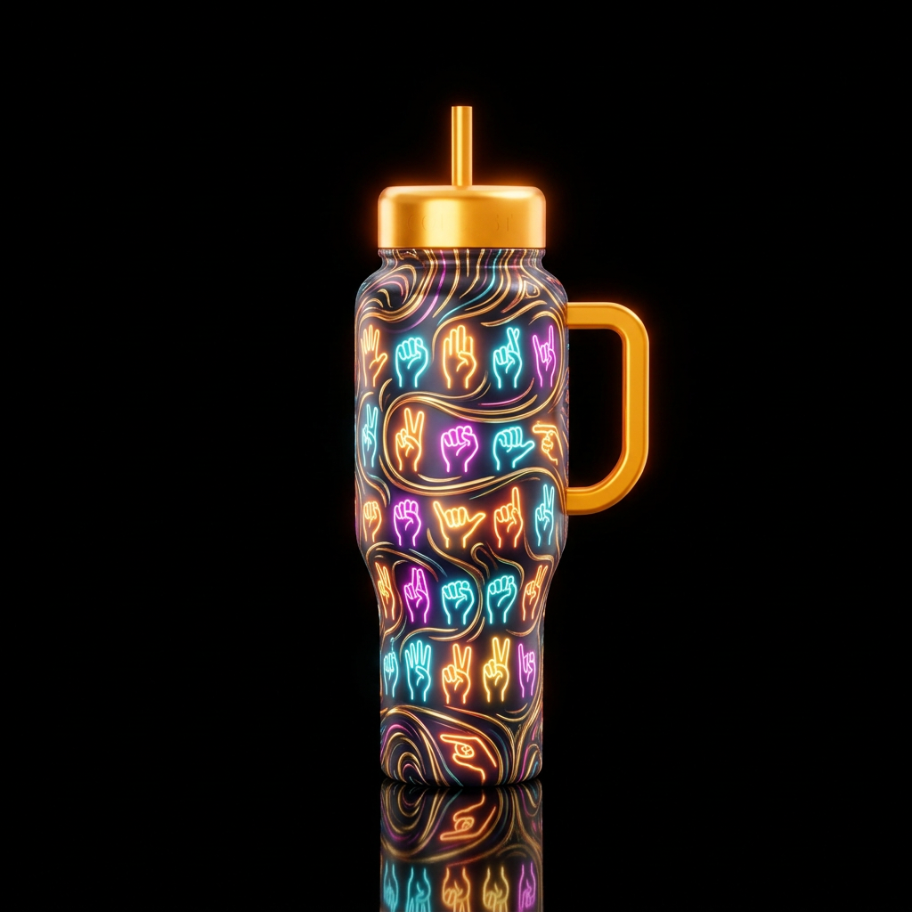 Glowie sign language water bottle design