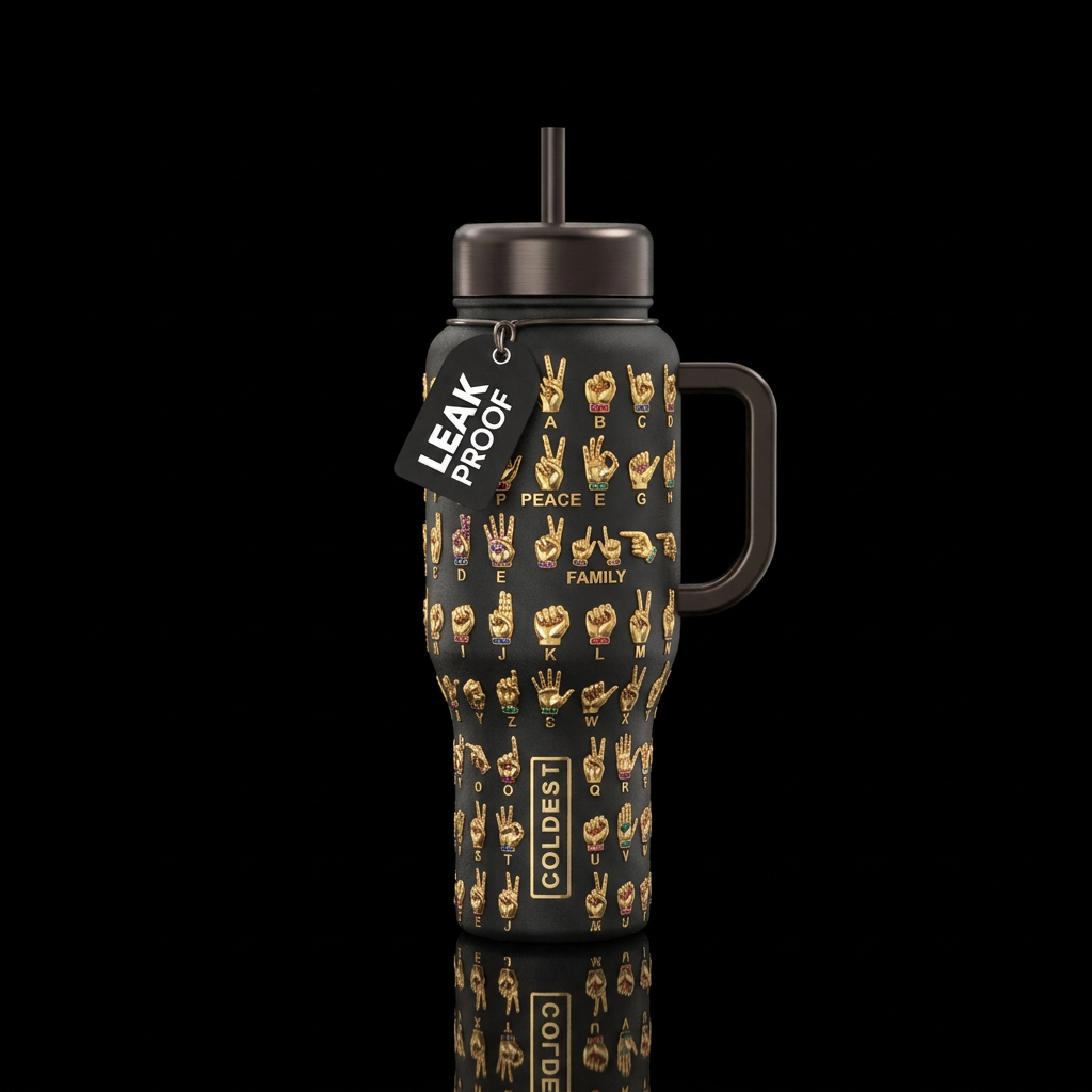 Sign language water bottle design