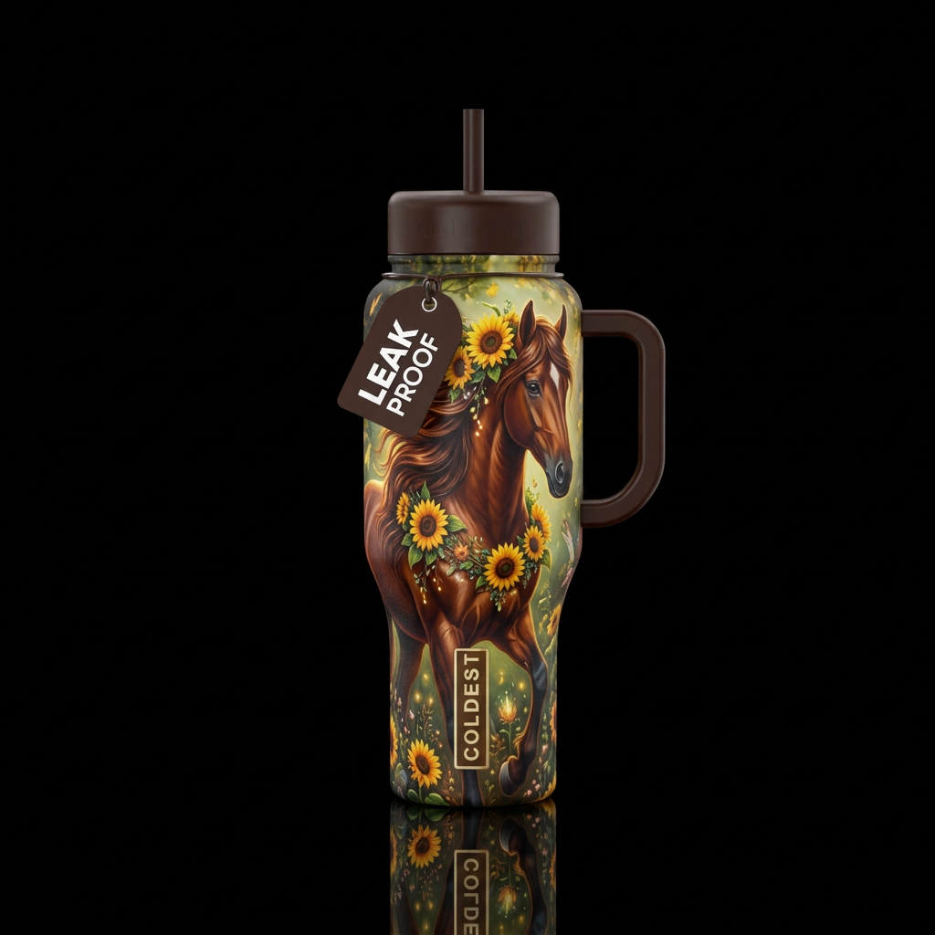 Horse and sunflowers water bottle design