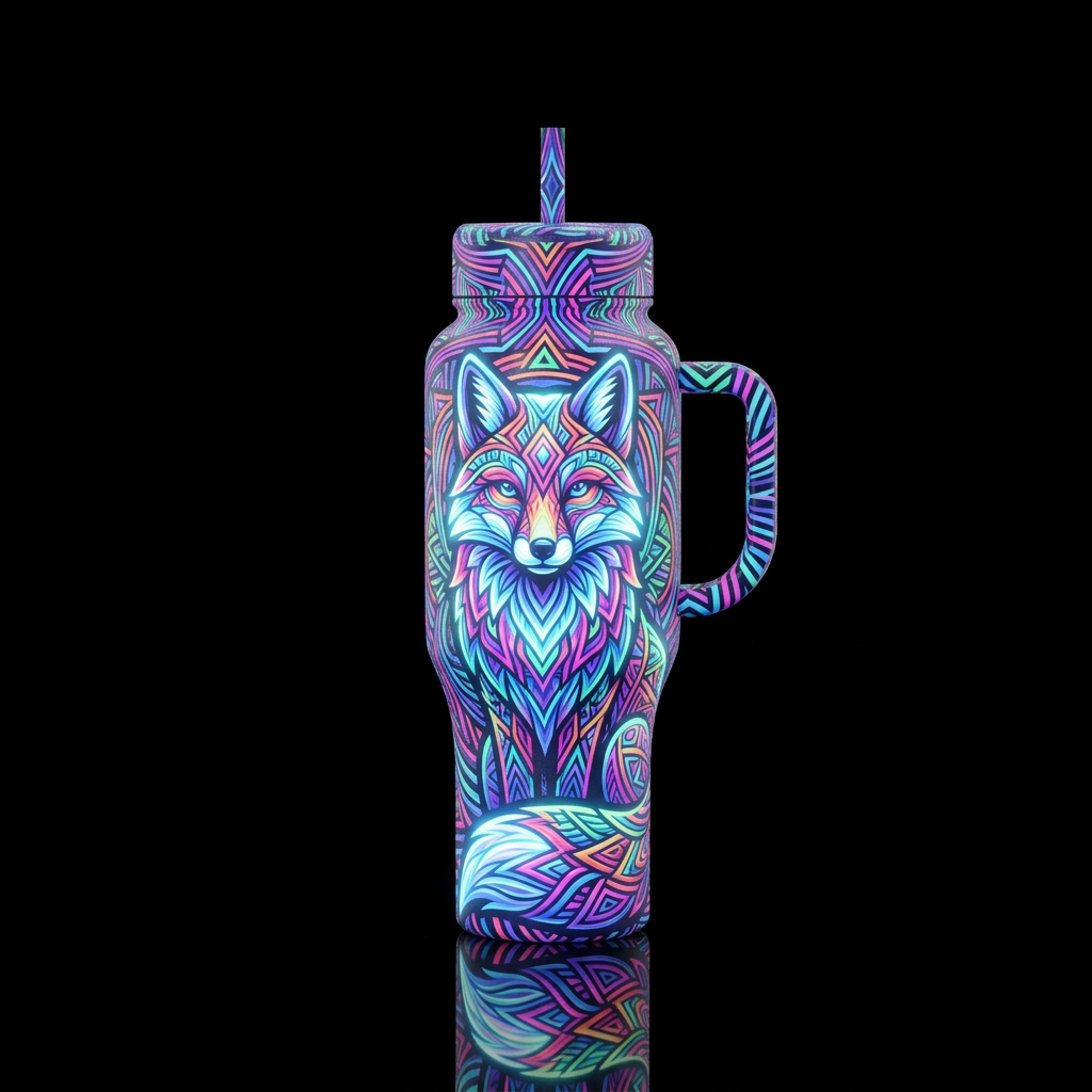 Wolf art water bottle design
