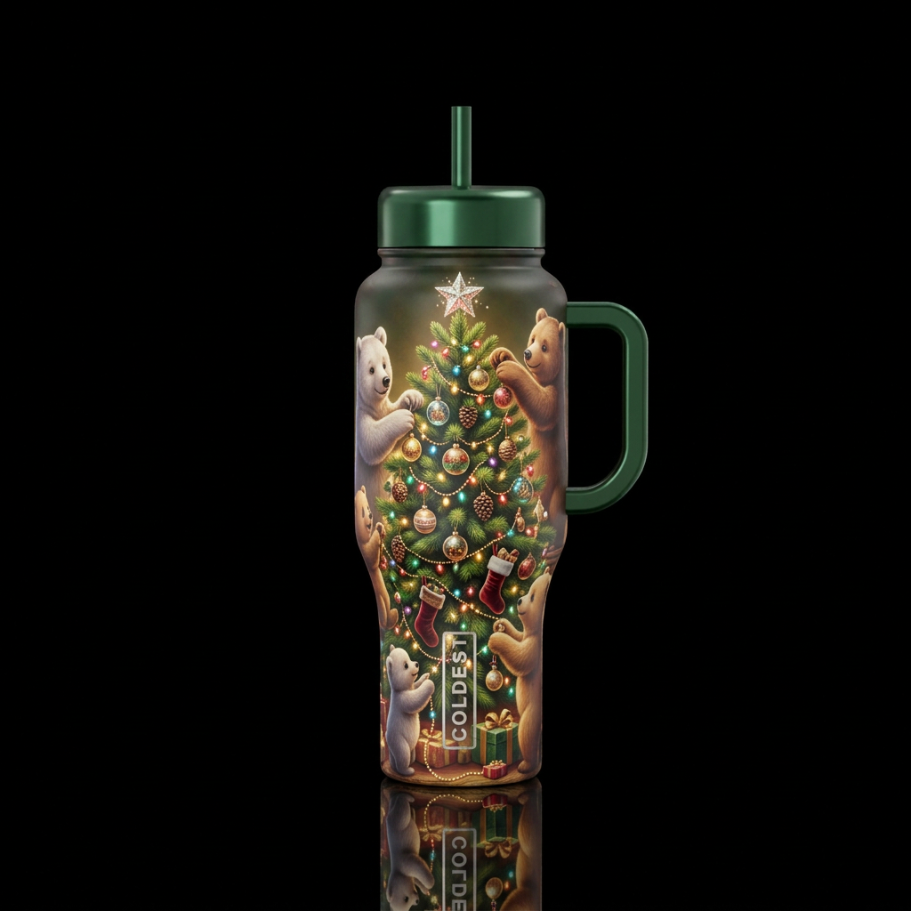 Christmas bears water bottle design