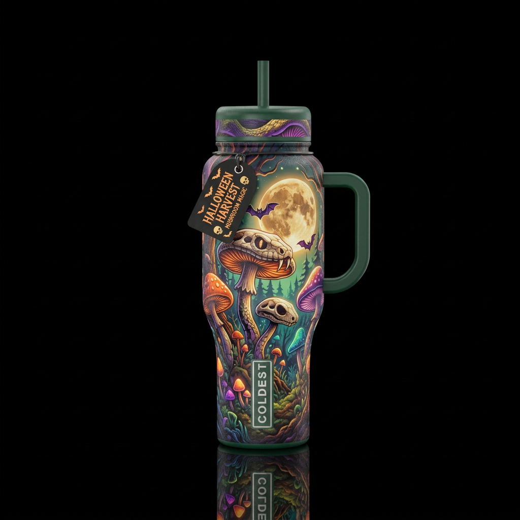 Mushroom forest water bottle design