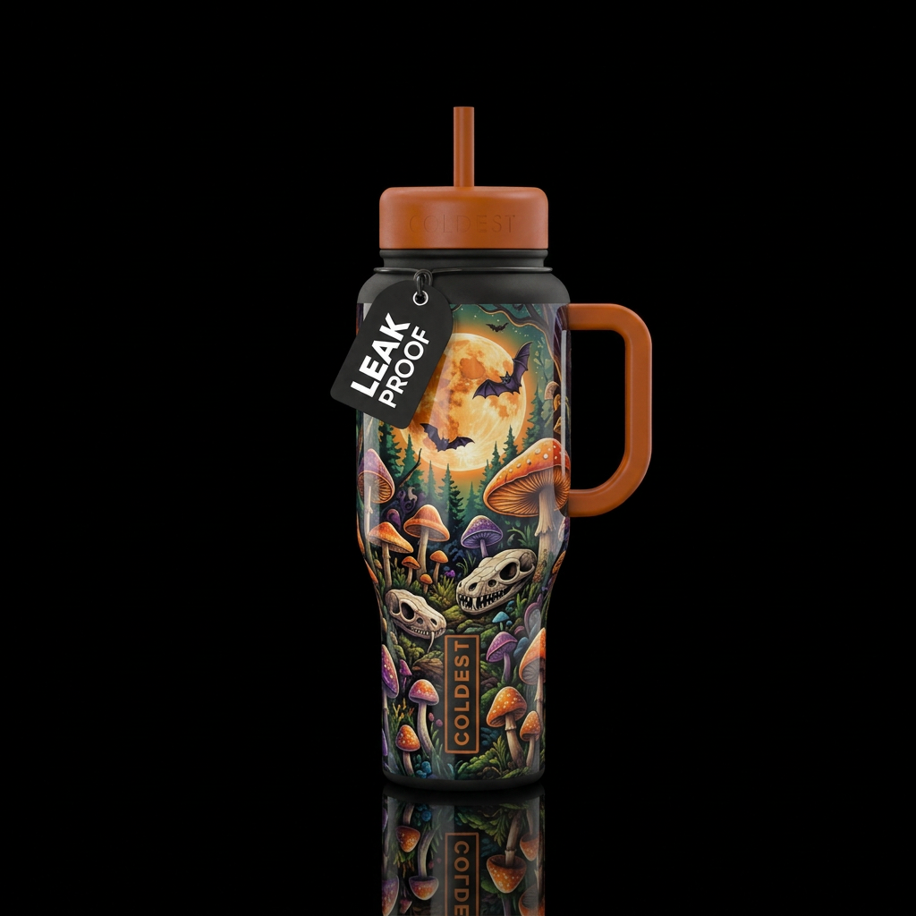 Mushroom forest water bottle design