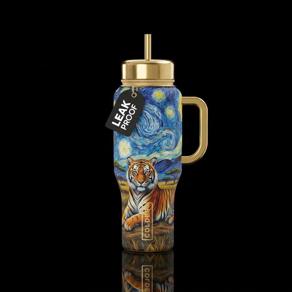 Tiger starry night water bottle design