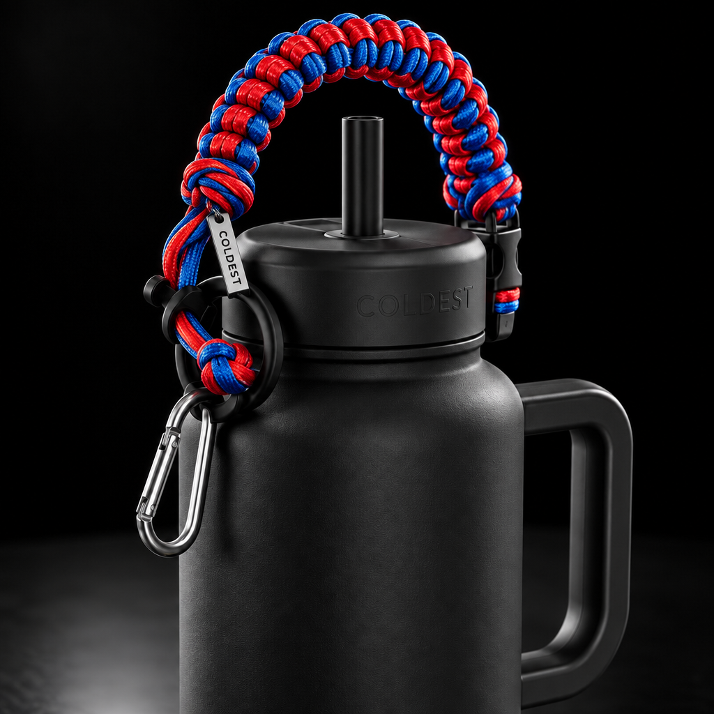 Red and blue water bottle design