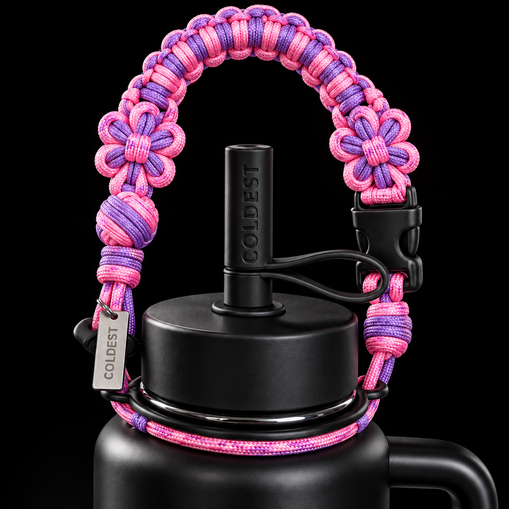 Pink and purple flower water bottle design