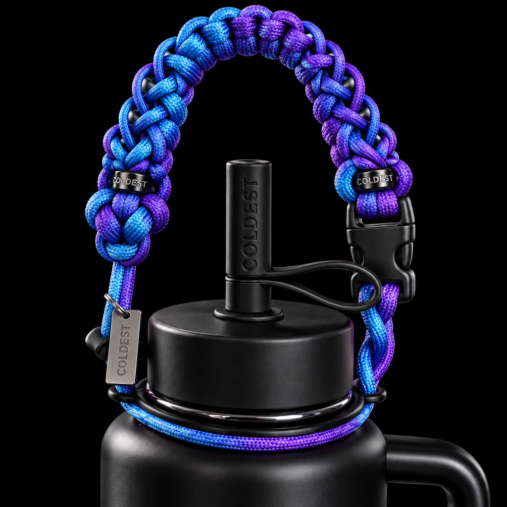 Blue and purple water bottle design