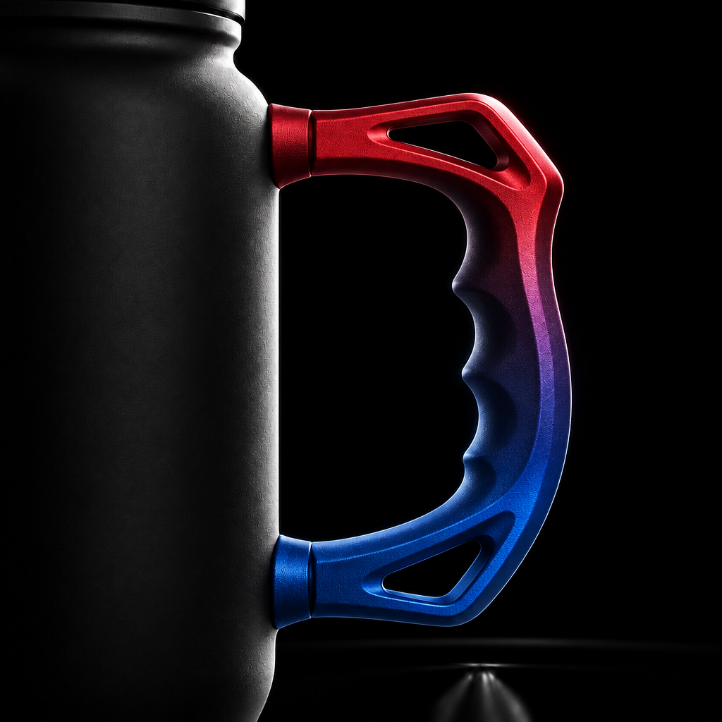 Red and blue water bottle design