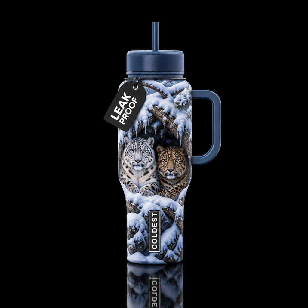 Snow leopards water bottle design