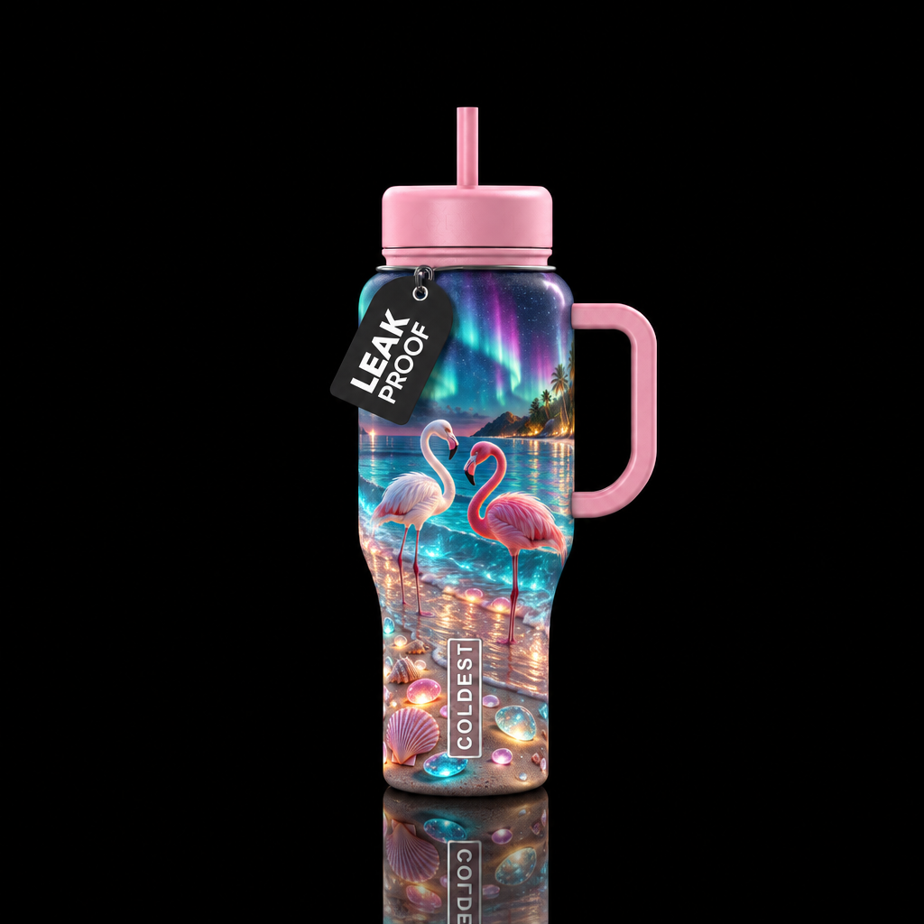 Flamingo beach water bottle design