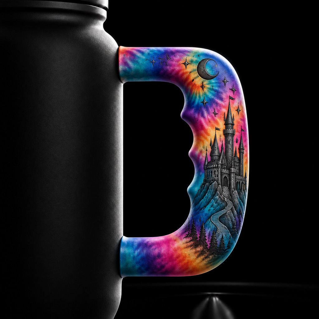 Tie dye castle water bottle design