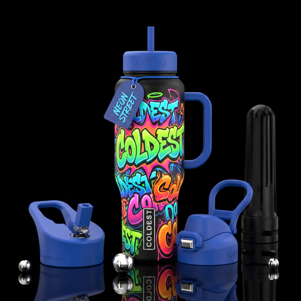 Neon, graffiti, street art, COLDEST design water bottle design
