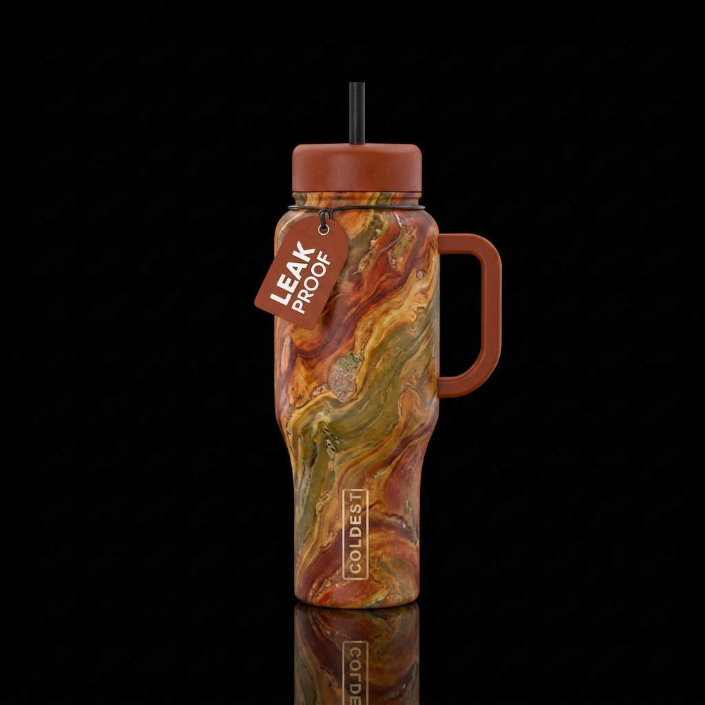 Marble design with fall colors water bottle design