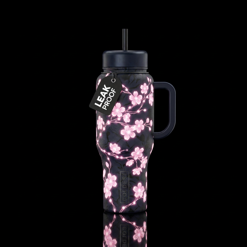 Twinkle light in the shape of cherry blossoms that... water bottle design