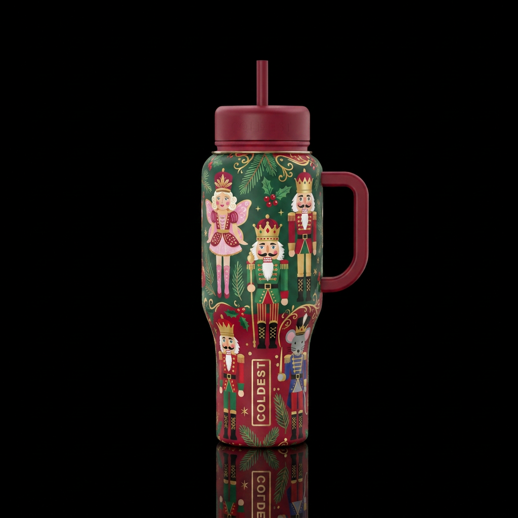 Christmas themed bottle with nutcrackers water bottle design