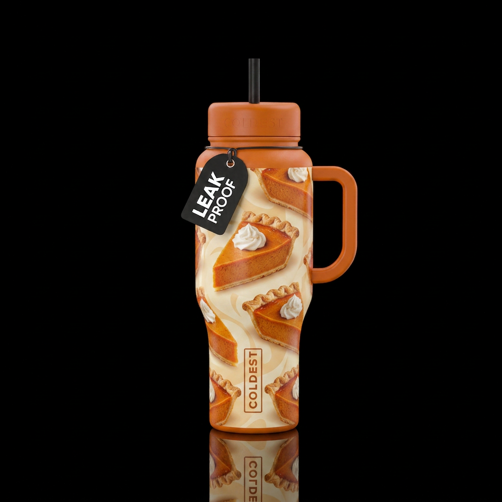 Slices of pumpkin pie on a cream background water bottle design