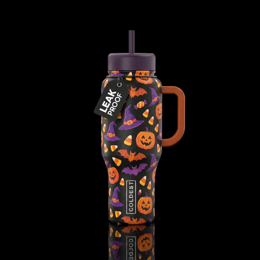 Halloween vibes bats , witches hats , jack o lante... water bottle design