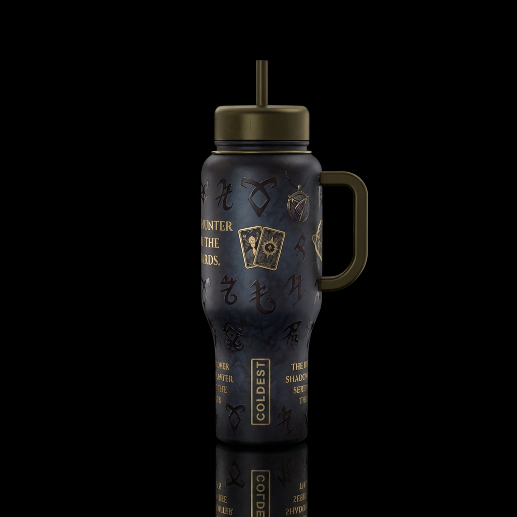 Dark bottle with shadow hunter runes , gold letter... water bottle design