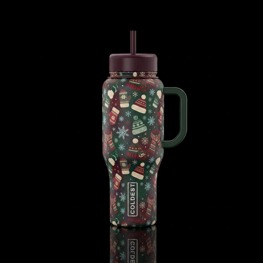 Winter themed , mittens , sticking hat and scarfs ... water bottle design