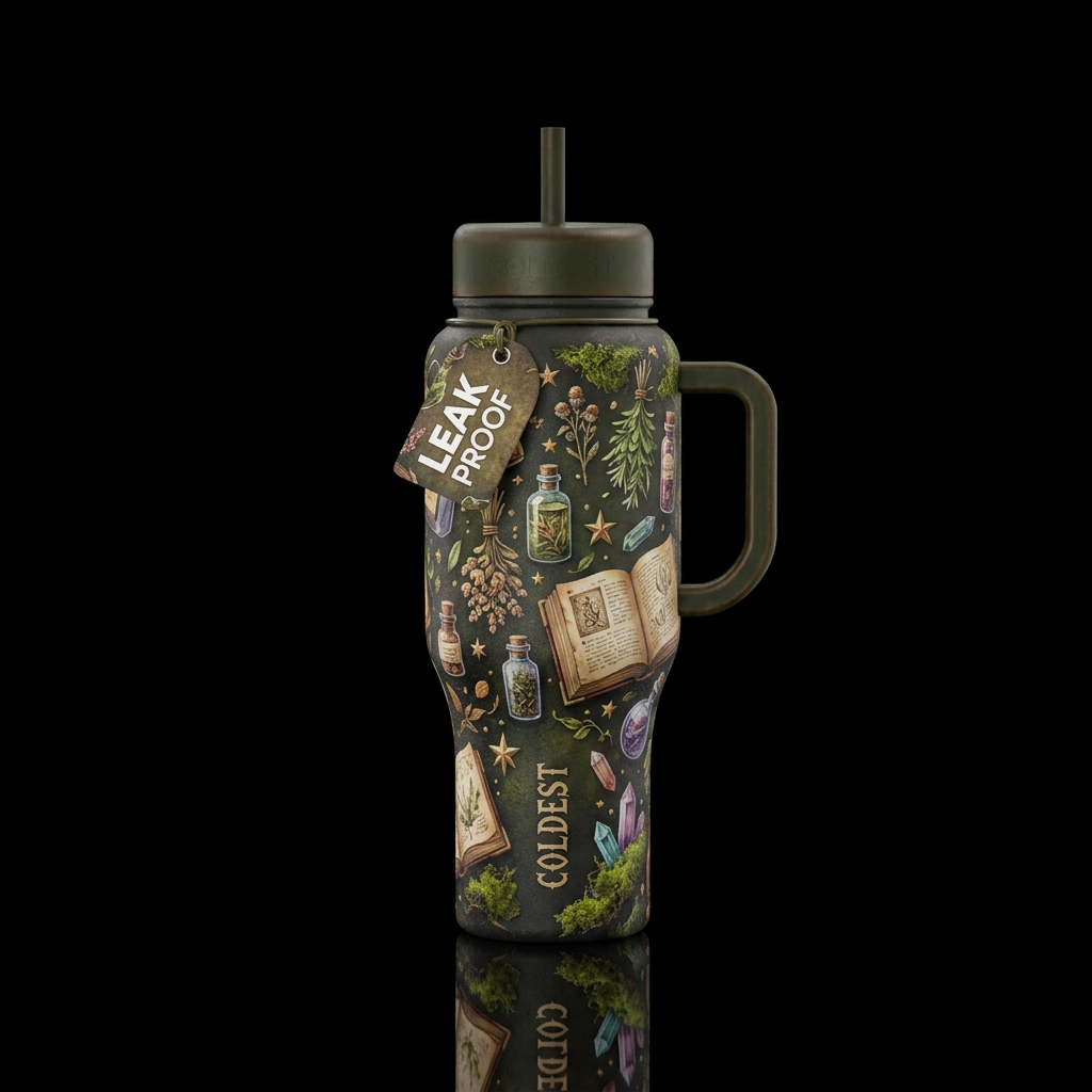 Dried herbs , potions bottles , old books , stars ... water bottle design