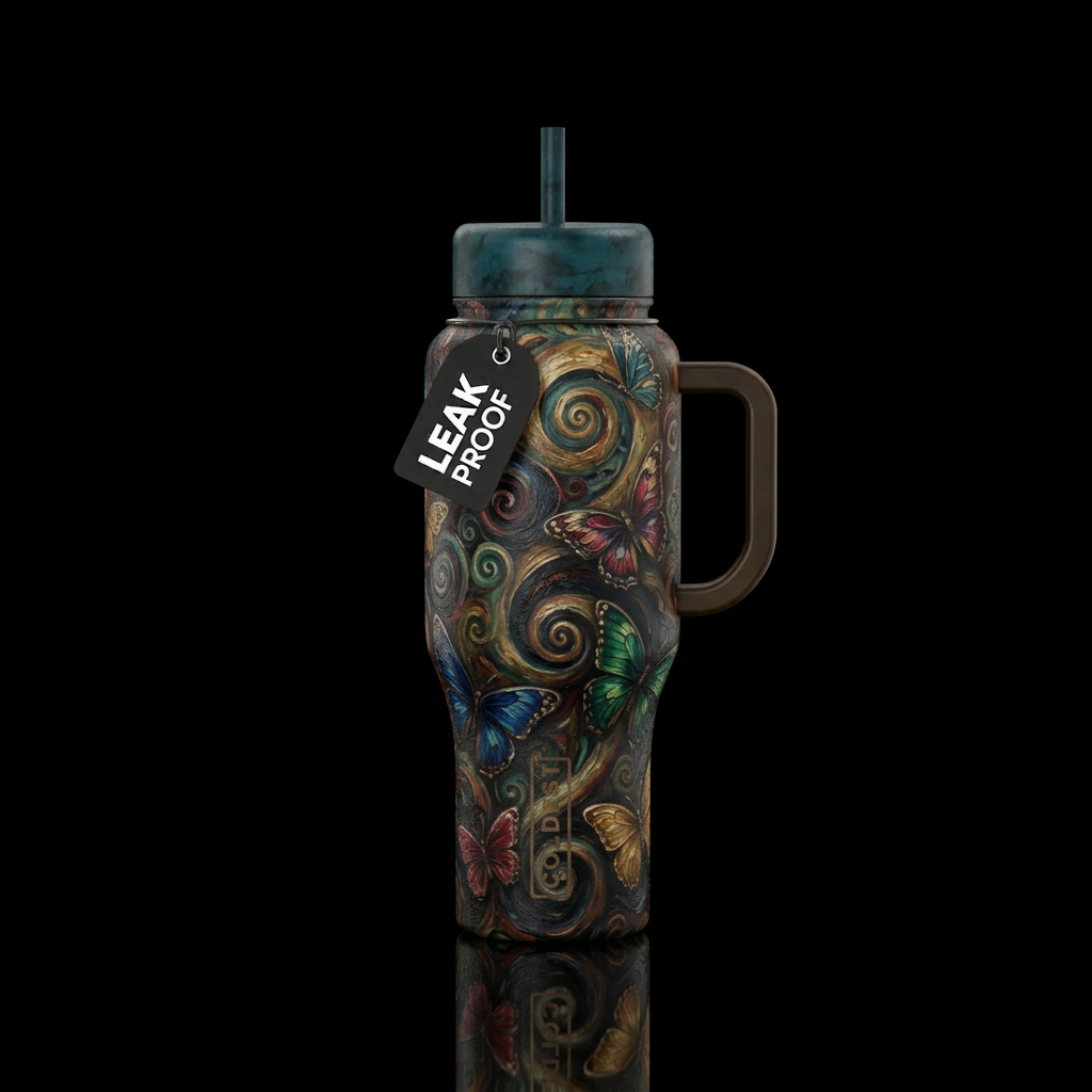 dark mood, spirals, swirls, dark mood,, rustic, bu... water bottle design