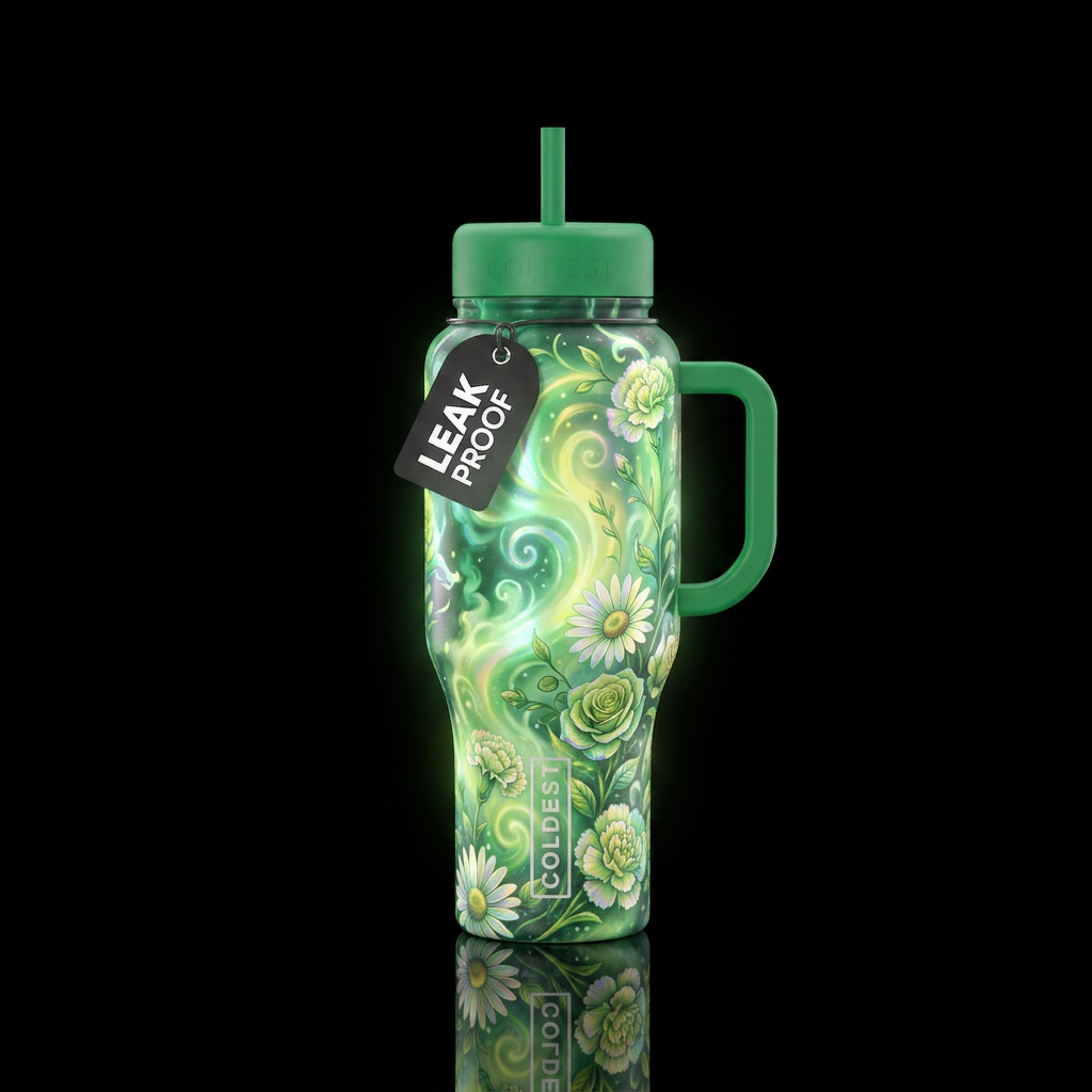 Swirls, mist, nature, glow in the dark, iridescent... water bottle design