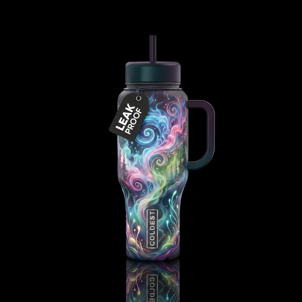 Glowie, swirls & mist, blue, pink, purple, green, ... water bottle design