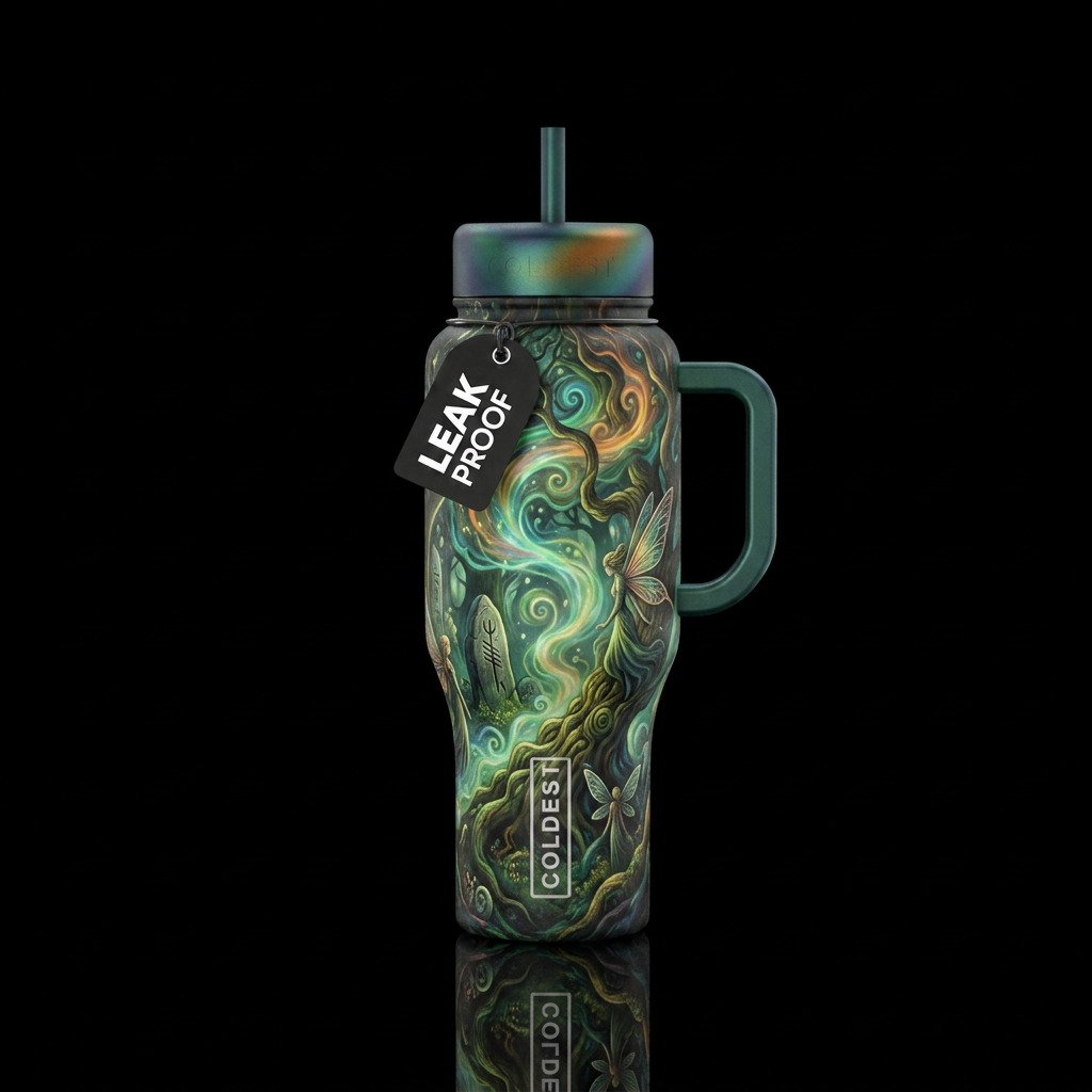 Ancient Tuatha De Dana, natur, iridescent, green, ... water bottle design