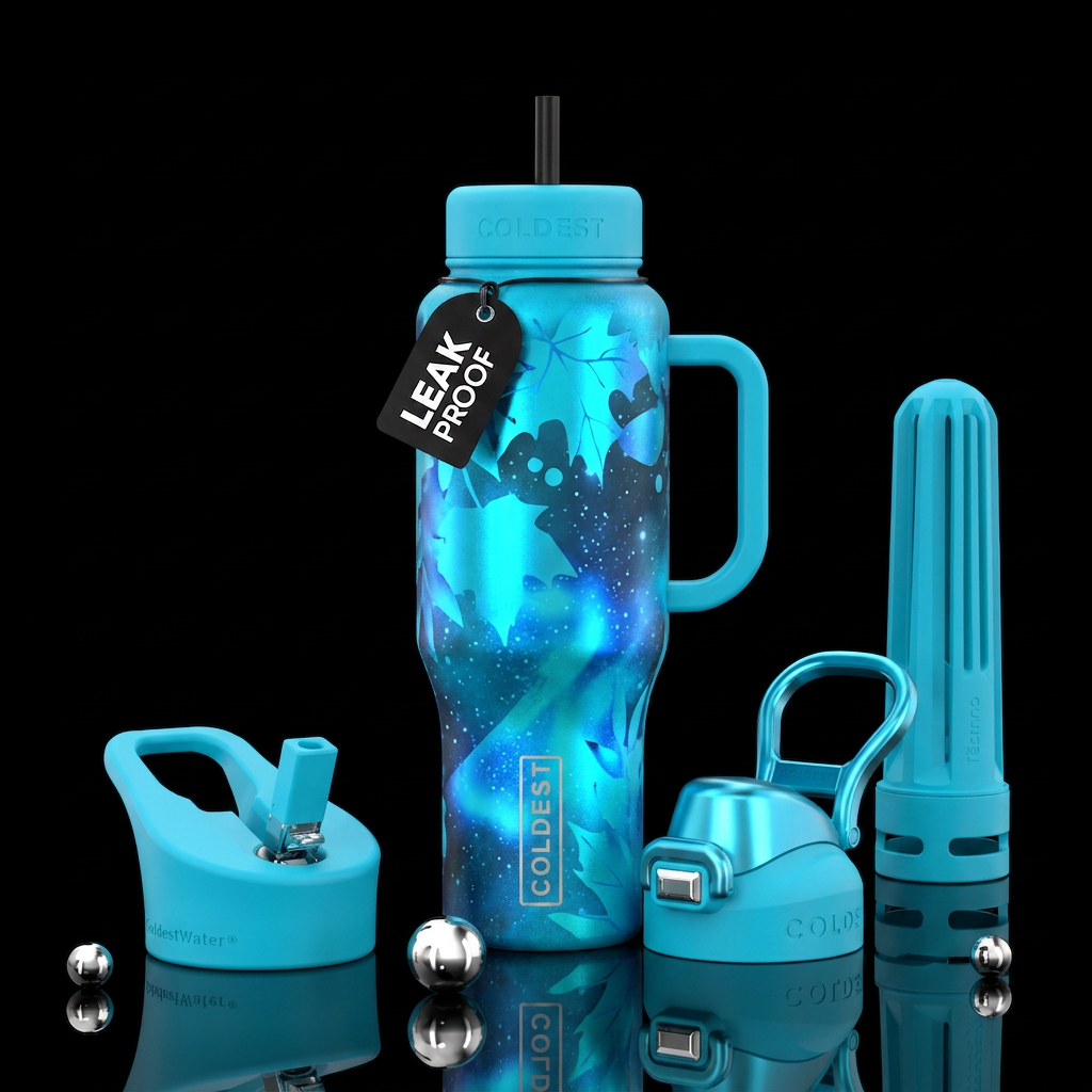 Cyan Autumn Skye water bottle design