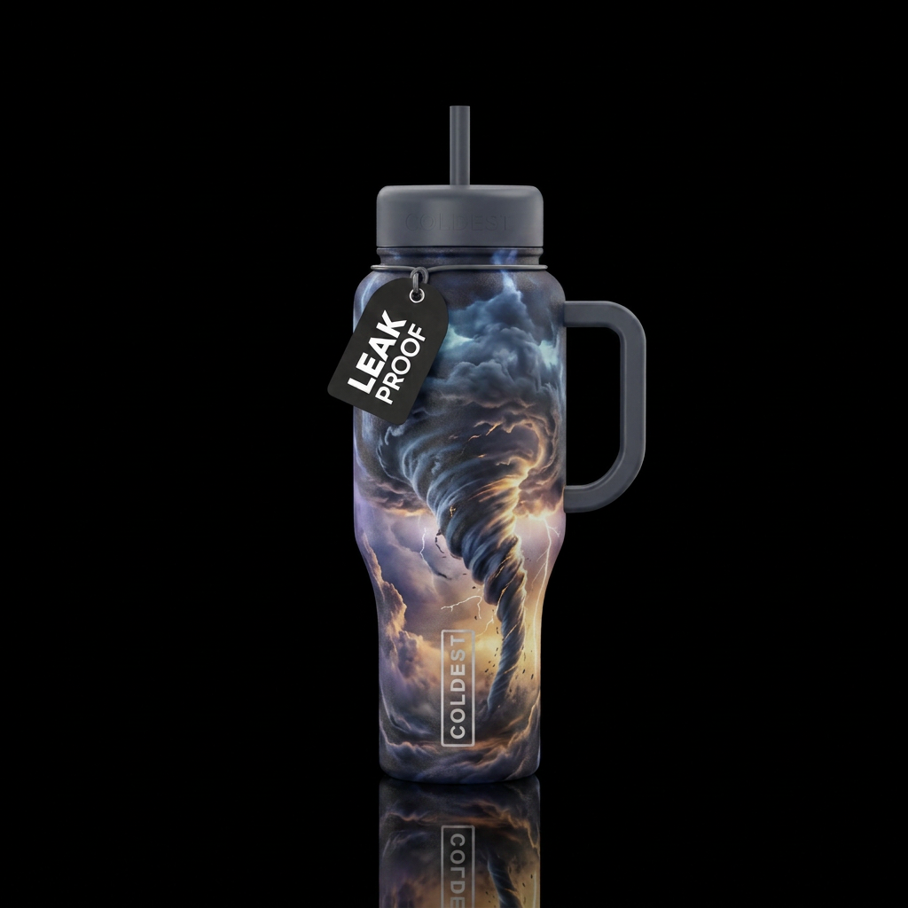 Storm with a tornado coming out of the sky water bottle design