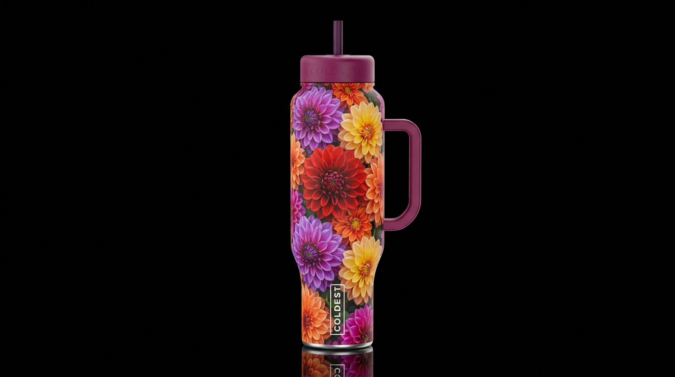Colorful Dahlias water bottle design