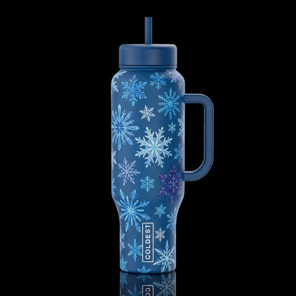 Snowflakes ❄️ on blu background water bottle design