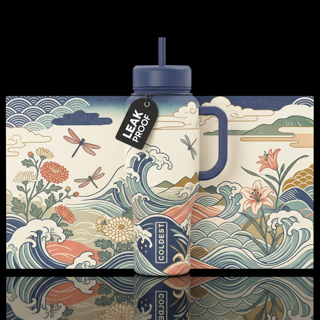 Waves in Bloom water bottle design