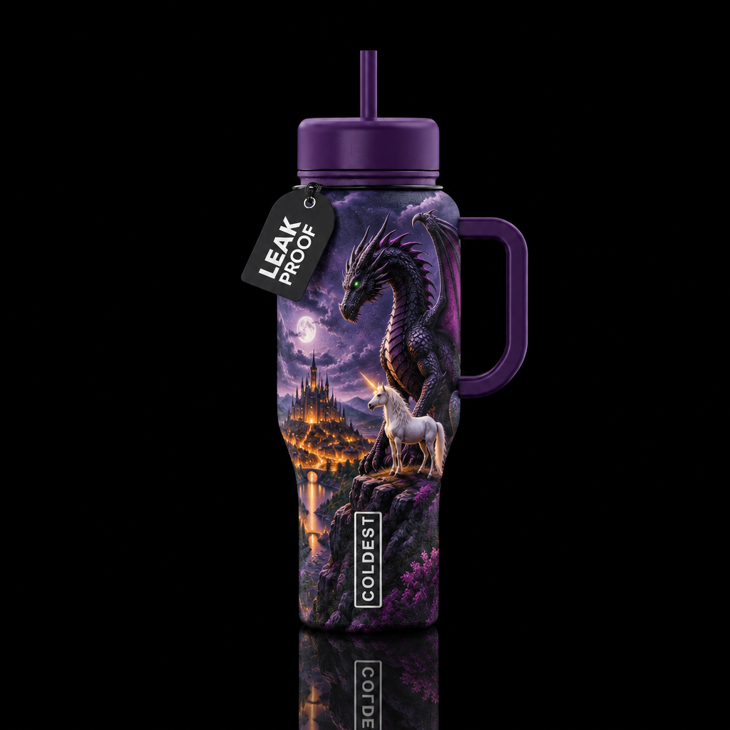 Dark scenic world a castle smaller in the distance... water bottle design