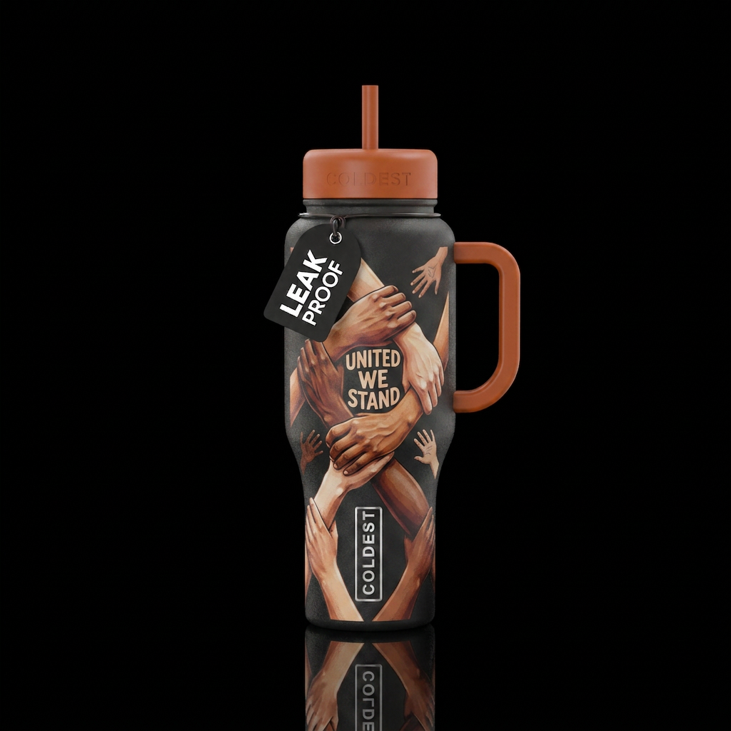 Different shades of skin or hands holding hands. U... water bottle design